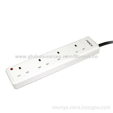 British standard power strip with 4 socket outlets, extension cord, overload protection